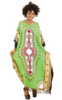 Traditional African Print Variation Rayon Caftan Kaftan with Matching Headwrap   Available in Several Fashion Colors (Green): Clothing