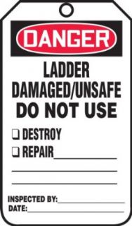 Accuform Signs MDT182PTP RP Plastic Ladder Status Tag, Legend "DANGER LADDER DAMAGED/UNSAFE DO NOT USE", 3 1/4" Width x 5 3/4" Height, Red/Black on White (Pack of 25): Lockout Tagout Locks And Tags: Industrial & Scientific