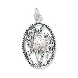 SCJ Sterling Silver Charm Pendant Unicorn in an Oval Tarnish Resistant Finish: Clasp Style Charms: Jewelry