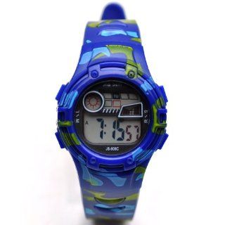 Sinceda Unisex Children Multi Function Luminous Analog Digital Electronic LCD Watch Camouflage Blue Strap: Watches