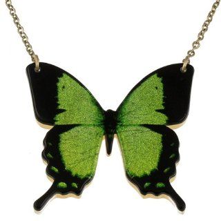 4127 7  Full 2" Green Swallowtail Butterfly Pendant: Jewelry
