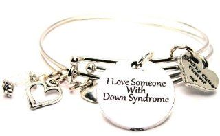 I Love Someone With Down Syndrome ChubbyChicoCharms Set of 2 Adjustable Wire Bangle Charm Bracelet: Down Syndrome Jewelry: Jewelry