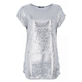Quiz Grey and Silver Sequin Embellished Top