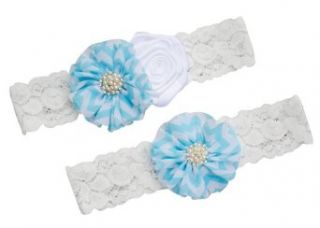 Blue Chevron Flower Fall Wedding Bridal Garter Set Lace Pearl Custom at  Womens Clothing store: