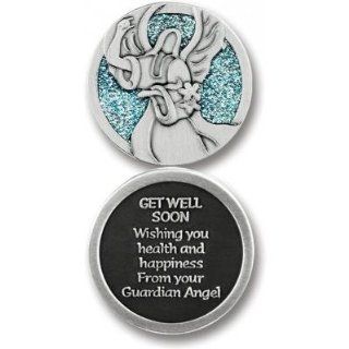 Get Well Soon Pewter Coin, Health Angel Token, Religious Medals, Emblems, Good Luck Charms: Health & Personal Care