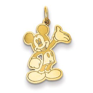Disney Collection   14K Yellow Gold Disney Waving Mickey Charm Pendant: Jewelry