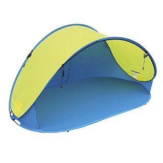 Pop Up Strandmuschel mit Boden und UV Schutz 40+ 220 x 120 x 100 cm in verschiedenen Farben (Blau/Gelb): Sport & Freizeit