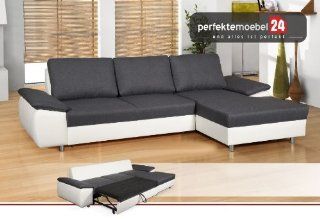 Couch mit Schlaffunktion und Bettkasten Eckcouch Sofa Polster Ecke Wohnlandschaft MESSINA (Cayenne): Küche & Haushalt