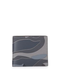 Valentino Camo Leather Bi Fold Wallet, Stone