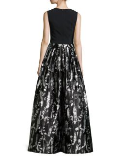 Carmen Marc Valvo Floral Print Sleeveless Gown, Black/White