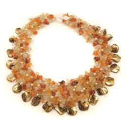 Orange Puma Satin Natural Beauty Carnelian Nuggets/Shells Necklace