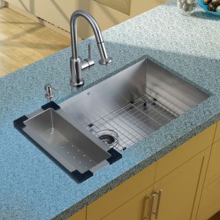 Vigo 32 x 19 Undermount Kitchen Sink with Faucet Colander Grid
