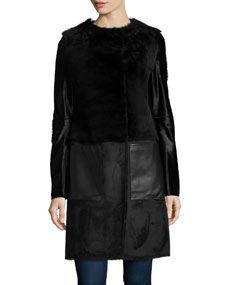 Dawn Levy Dara Long Sleeve Shearling & Leather Coat