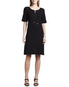 Joan Vass Pique Lace Up Dress, Womens