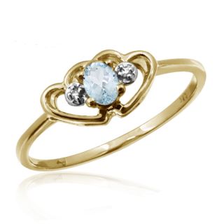 Silver Aquamarine Gemstone and White Diamond Accent Solitaire Ring