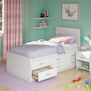 CorLiving Willow Twin Captains Storage Bed with 6 Drawers   Frost White   Bedroom Sets