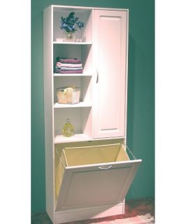 4D Concepts White Bathroom Tower with Pull Out Hamper