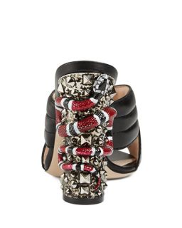 Gucci Webby Quilted Leather Snake Heel Mule Sandal, Nero