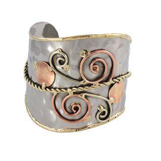Handcrafted Swirls and Copper Dots Stainless Steel Mixed Metals Cuff