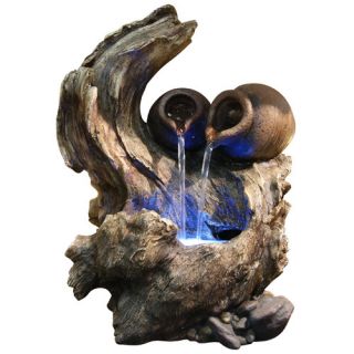 Fiberglass Pots Cascading on Tree Branch Waterfall Fountain with Light