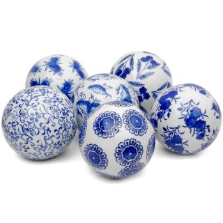 Set of 6 Blue and White Decorative 4 inch Porcelain Balls (China