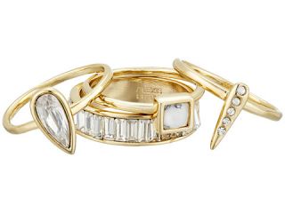 Alexis Bittar 4 Piece Stacking Ring Set w/ Cube, Pave Spike, Petite Tear Drop and Baguette Eternity Band 10K Gold
