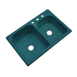 Thermocast Cambridge Drop In Acrylic 33 in. 3 Hole Double Bowl Kitchen Sink in Teal 45341