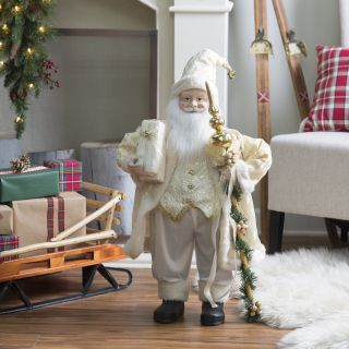 32 in. Elegant Standing Santa in Ivory and Gold Suit   Christmas Home Decor