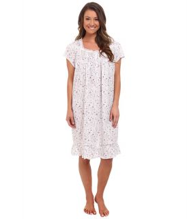 Eileen West Printed Lawn Cap Sleeve Short Nightgown White Ground Lavendar Grey