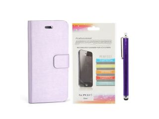 Apexel Wiredrawing Pattern PU Leather Wallet Case with Touch Pen and HD Screen Protector for 5.5 inch iPhone 6 Plus  PURPLE