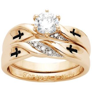 Personalized 18K Gold over Sterling Silver CZ & Diamond Accent Cross Bridal Set