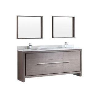 Fresca Allier 72 in. Double Vanity in Gray Oak with Glass Stone Vanity Top in White and Mirror FVN8172GO