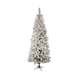 Vickerman 5.5 ft Pre Lit Flocked Slim Artificial Christmas Tree with White Incandescent Lights