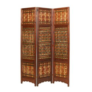 71 x 55 Palm Brass 3 Panel Room Divider by Screen Gems