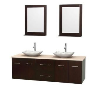 Wyndham Collection Centra 72 in. Double Vanity in Espresso with Marble Vanity Top in Ivory, Carrara White Marble Sinks and 24 in. Mirror WCVW00972DESIVGS6M24