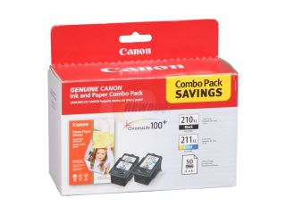 Canon PG 210/CL 211 Color Cartridge Combo Pack with GP 502 Photo Paper (4" x 6"/50 sheets); 1 PG 210 XL Black, 1 CL 211 XL Color (2973B004)