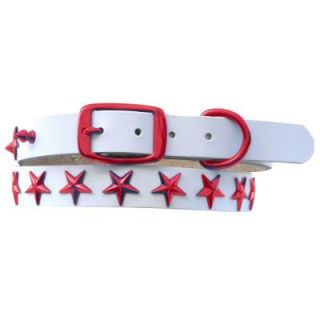 Platinum Pets 15 in. White Genuine Leather Dog Collar in Red Stars WLC15INREDSTR