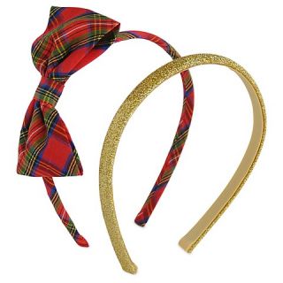 Toddler Girls 2 Pack Bow Plaid and Glitter Headbands Tan/Red
