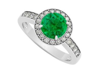 Four Prong Set May Emerald and Cubic Zirconia April Birthstone Halo Engagement Ring