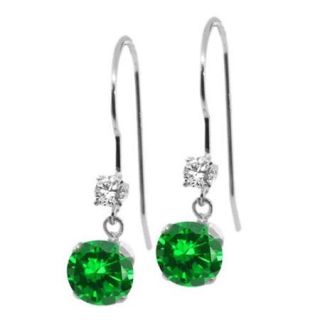 1.78 Ct Round Green Simulated Emerald 14K White Gold Earrings