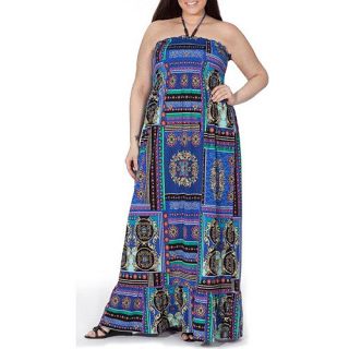 Plus Moda Women's Plus Size Smocked Knit Maxi Dress with Beaded Straps