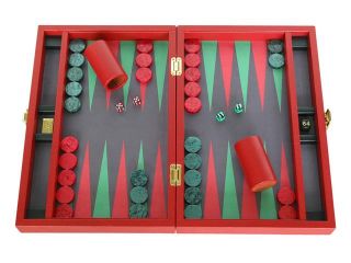 Zaza & Sacci Leather/Microfiber Backgammon Set   Model ZS 305   Small   Red