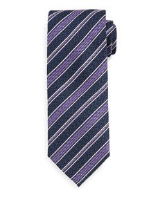 Brioni Grenadine Striped Tie, Blue