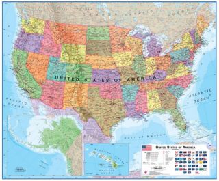 USA 1:4.25 Laminated Wall Map   47W x 39H in.