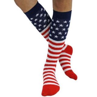 Luxury Divas Patriotic Red White Blue American Flag Knit Knee High Socks