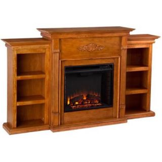 Upton Home Dublin 70 inch Glazed Pine Electric Fireplace with Bookshelves