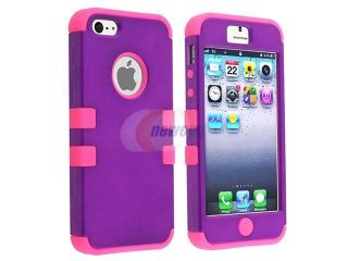 Insten Hybrid Pink Purple Silicone / Hard plastic Case Cover + Mirror Screen Protector compatible with Apple  iPhone  5