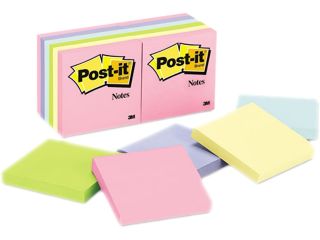 Post it Notes 654 AST Original Pads in Pastel Colors,3 x 3, Five Pastel Colors, 12 100 Sheet Pads/Pack