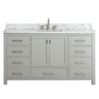 Avanity Modero 61 in. W x 22 in. D x 35 in. H Vanity in Chilled Gray with Marble Vanity Top in Carrera White and White Basins MODERO VS60 CG A C