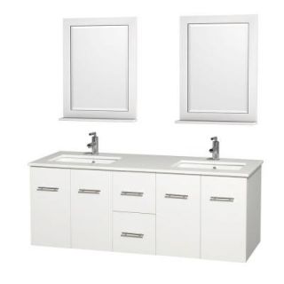 Wyndham Collection Centra 60 in. Double Vanity in White with Solid Surface Vanity Top in White, Square Sink and 24 in. Mirror WCVW00960DWHWSUNSM24